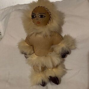 Vintage Handcrafted Leather Doll with Fur Trim